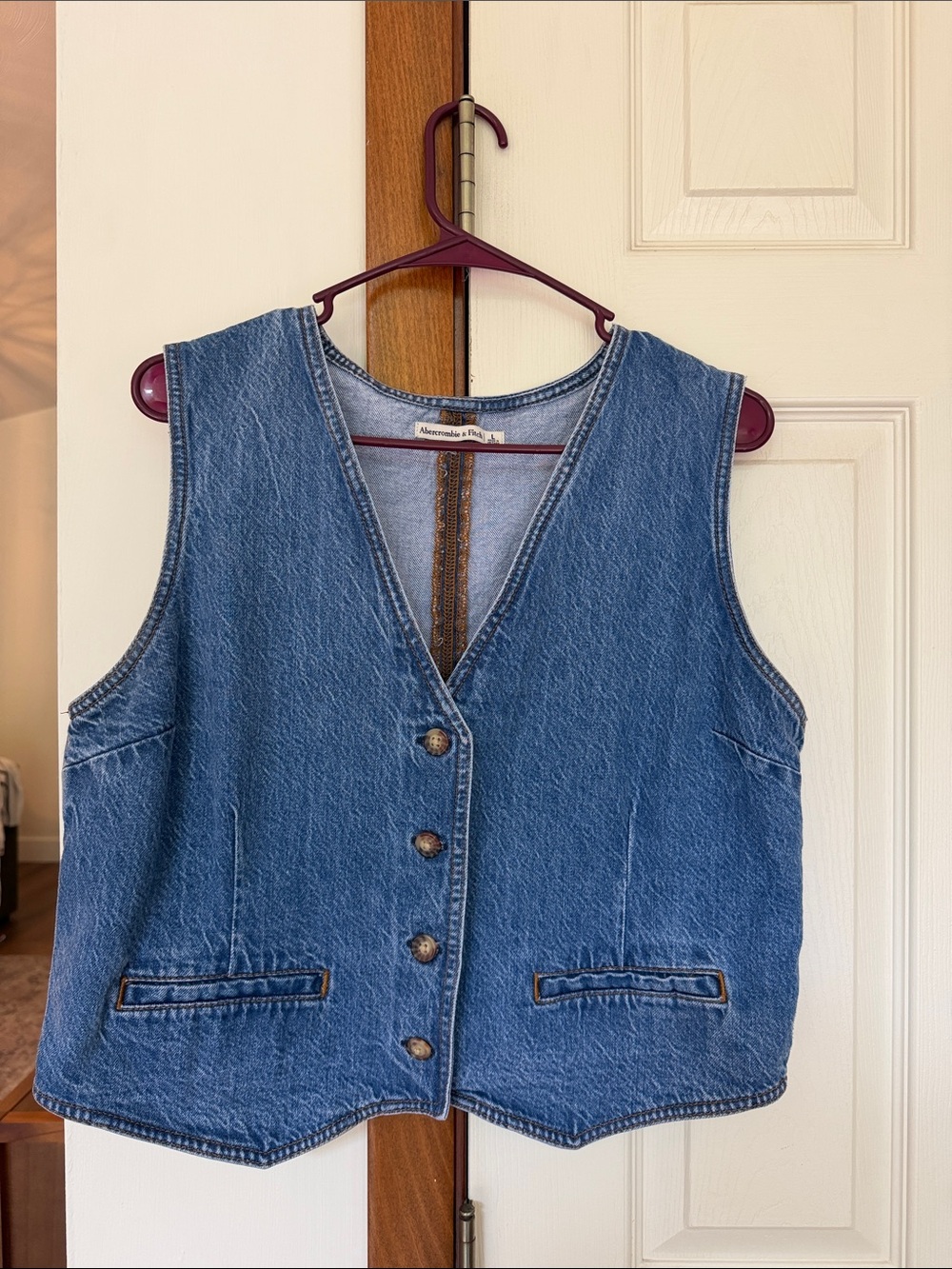 Abercrombie & Fitch Women's Denim Button Vest in Blue